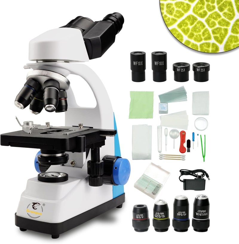 Grampus Professional Compound Binocular Microscope, WF10X WF25X Eyepieces, 40X-2500X Magnification, LED Illumination, Abbe Condenser, Double-Layer Mechanical Stage with Caliper - Image 1
